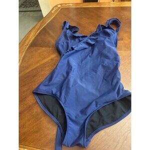 Dixperfect Ruffle One Piece Swimsuit Women Small Blue Backless Tummy Control